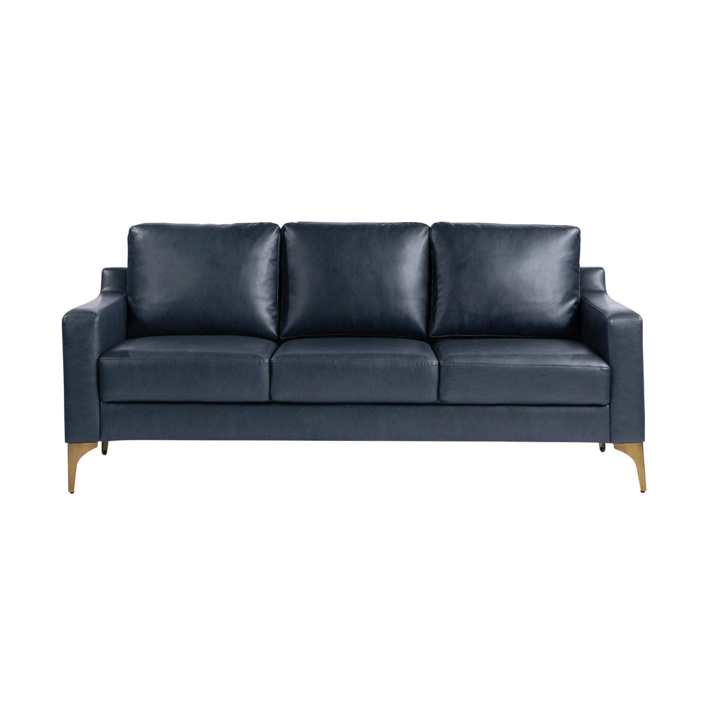 Triton 78" Sofa, Transitional Modern, Dreamcoil Comfort, Metal Legs, Vegan Leather, Navy Blue