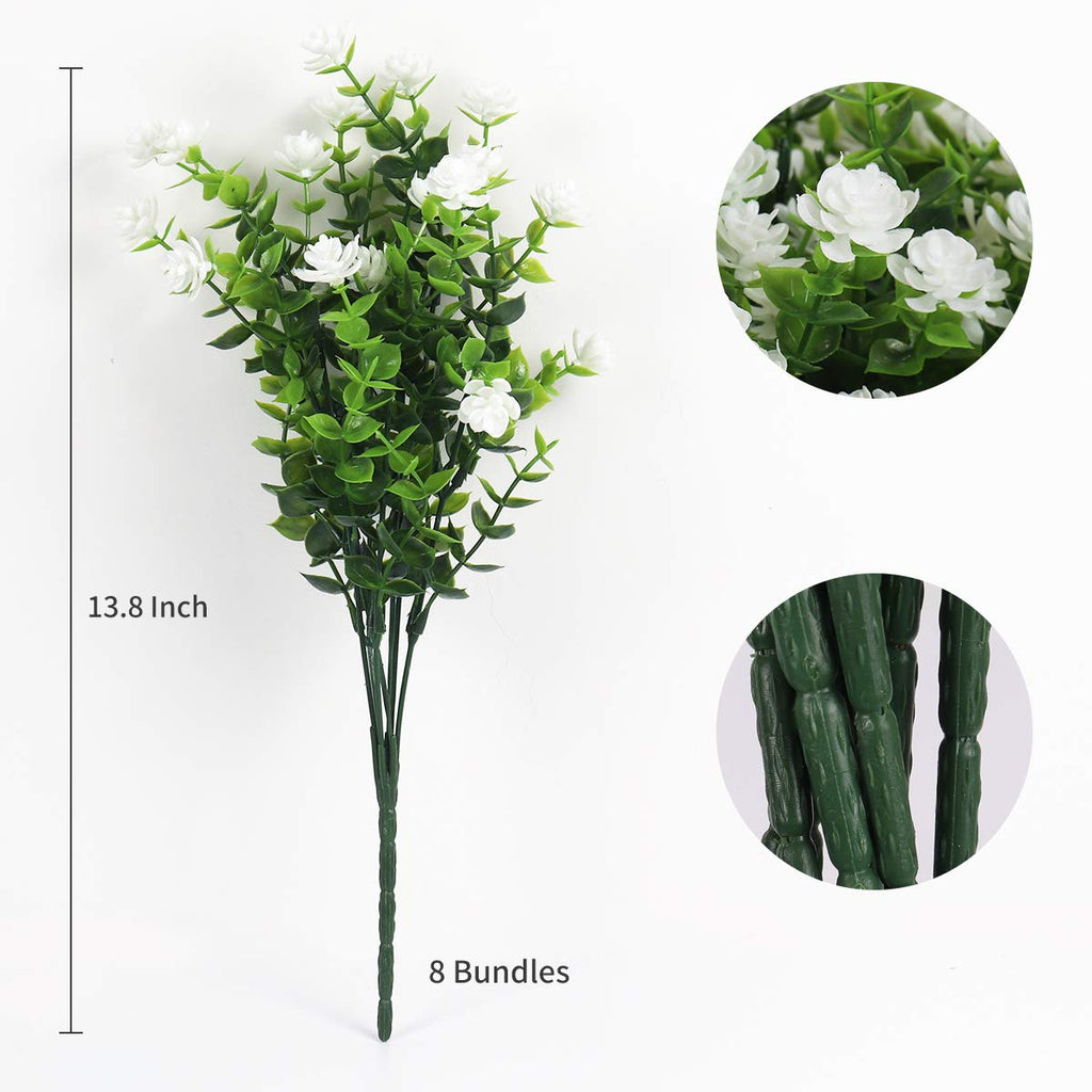 Artificial Flowers, Fake Boxwood Outdoor UV Resistant Plants, 8 Packs