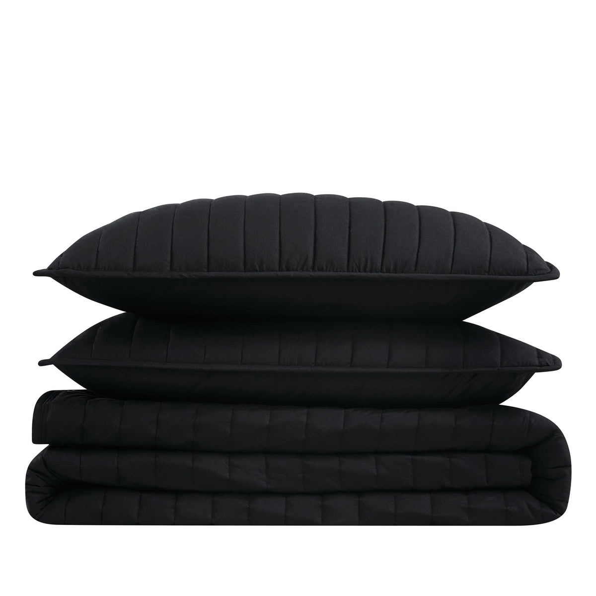 Solid Cotton Percale Black 3 Piece Quilt Set, Solid Color Themed, Oeko-TEX Certified Confidence