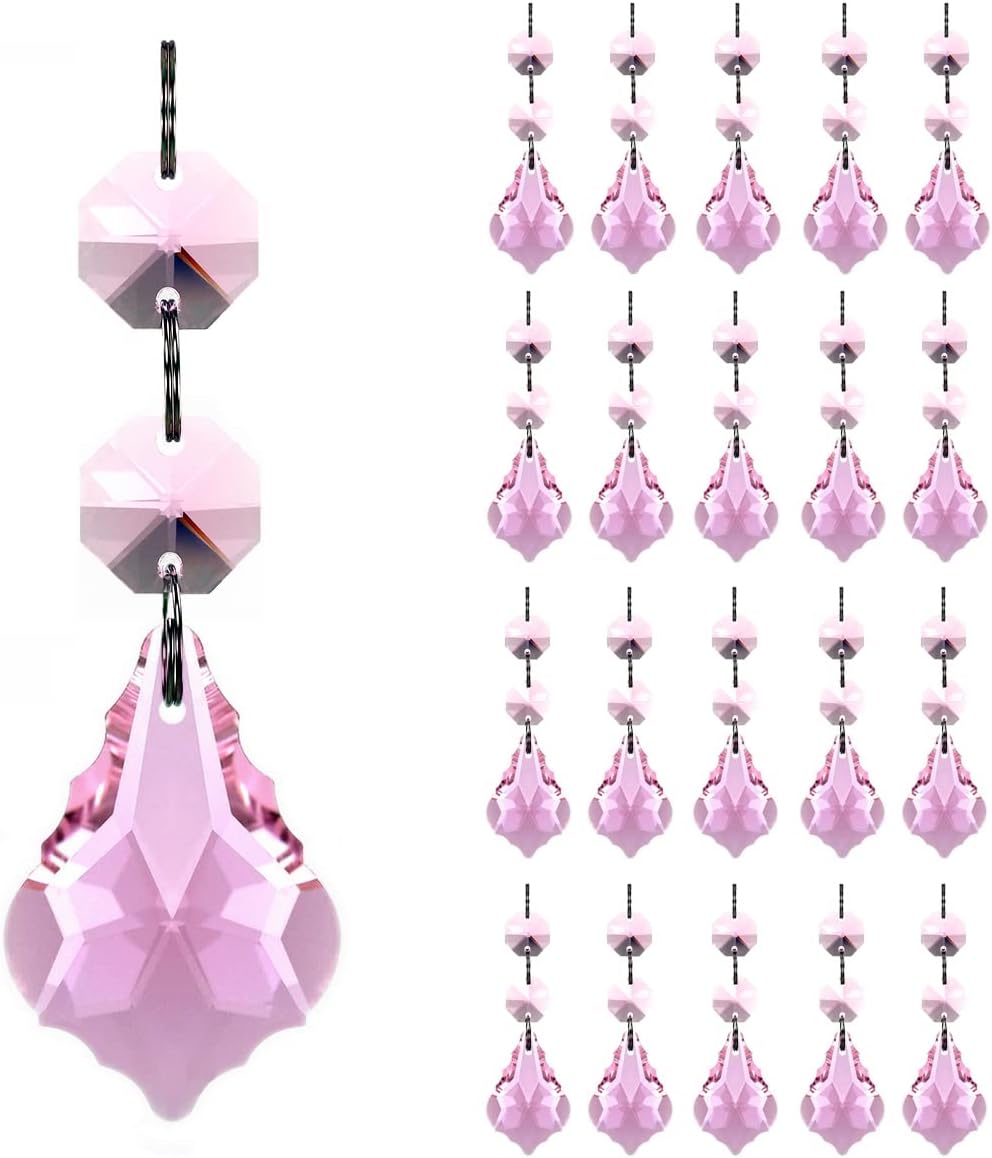 20pcs Maple Leaf Crystal Chandelier Prism Replacement Parts 38mm Pendant - Connected Colored Glass Octagon Beads