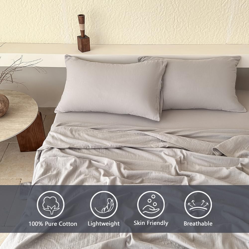 100% Muslin Cotton Sheet Set, Gray