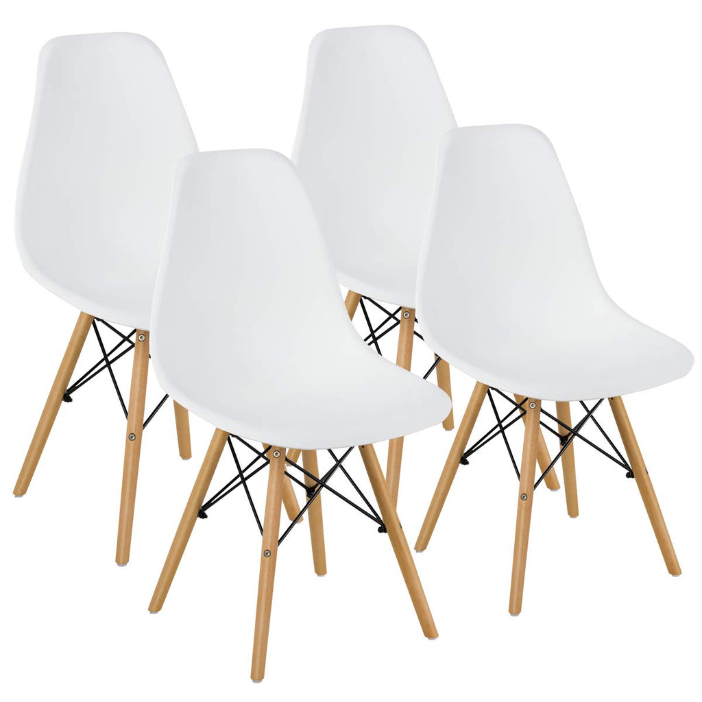 Inspired Eames Style DSW Dining Chairs, Shell Plastic Chairs with Wood Legs, Modern Armless Chairs Kitchen Bedroom, Eiffel DSW