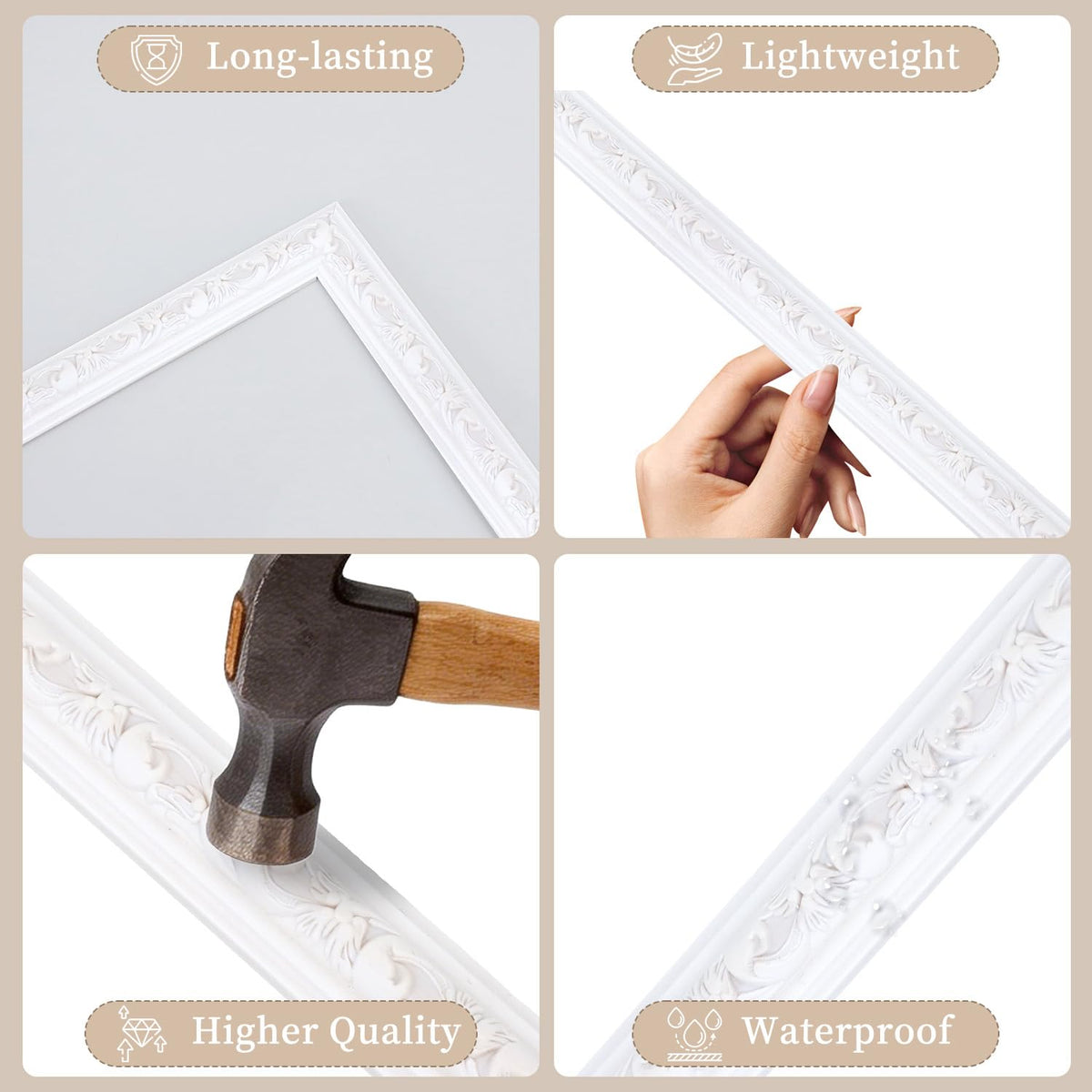 Peel and Stick Wall Molding Kit, 6 Pre-Cut Wainscoting Panels, White
