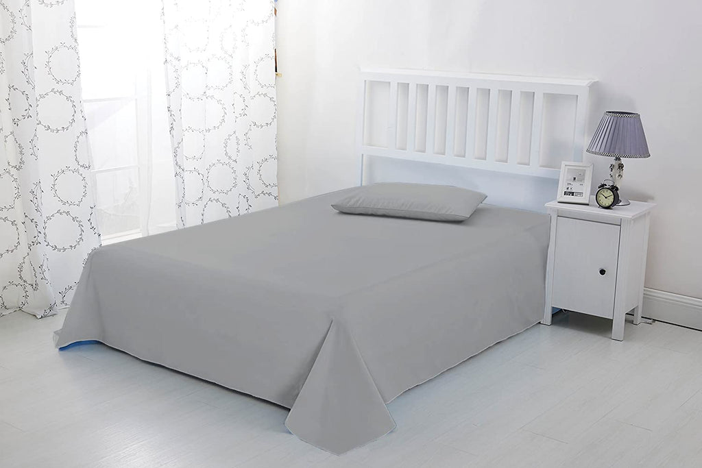 100% Egyptian Cotton 3Pcs Flat Sheet Oversized (132 X 110) Luxury Quality Bedding Flat Sheet Silver Solid