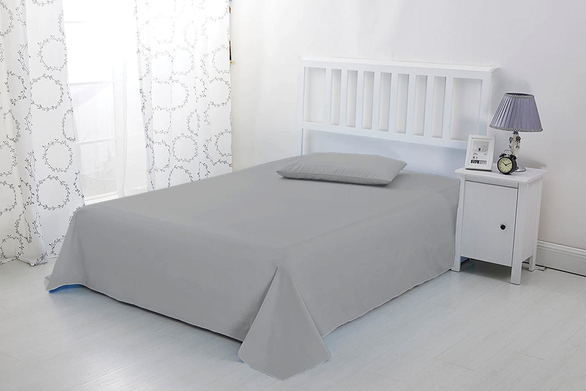 100% Egyptian Cotton 3Pcs Flat Sheet Oversized (132 X 110) Luxury Quality Bedding Flat Sheet Silver Solid