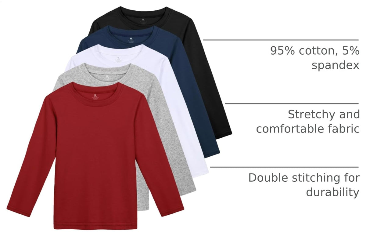 5 Pack Boy and Toddlers Long Sleeve Tees Kids T-Shirts Cotton Top
