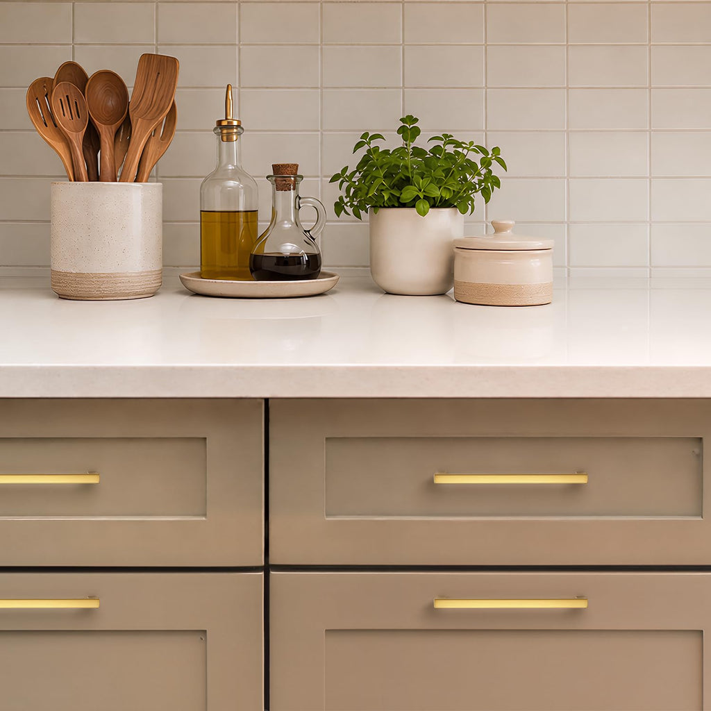 Gold Cabinet Handles Solid Cabinet Pulls, 5 Inch CC, 10 Pack