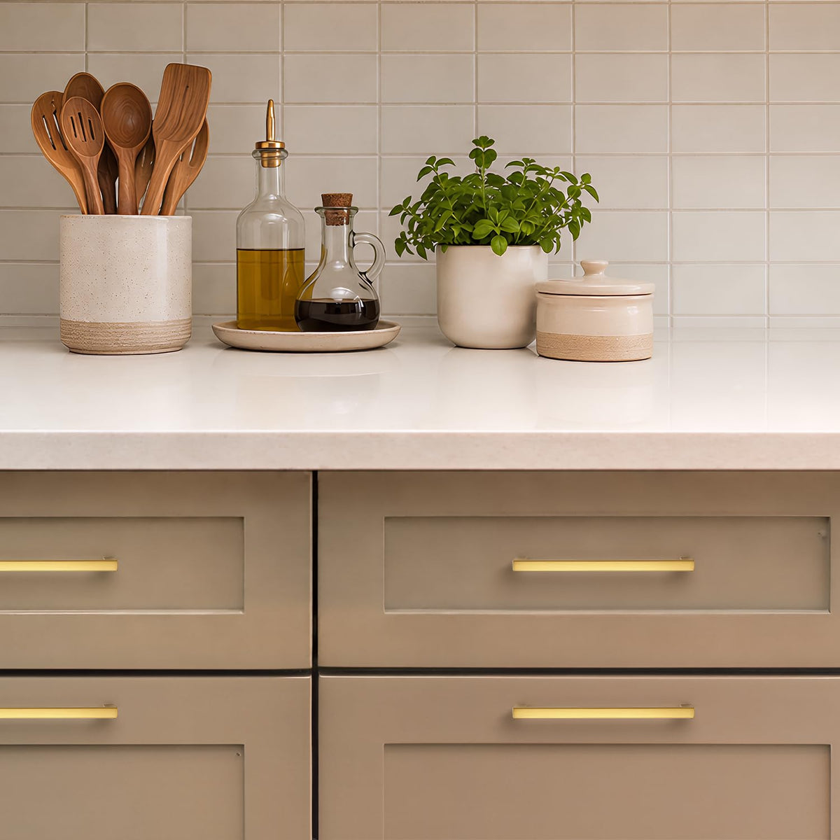 Gold Cabinet Handles Solid Cabinet Pulls, 5 Inch CC, 10 Pack