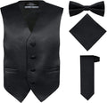 Boys 4 Piece Vest Set with Pre-Tied Bow Tie, Necktie & Pocket Square