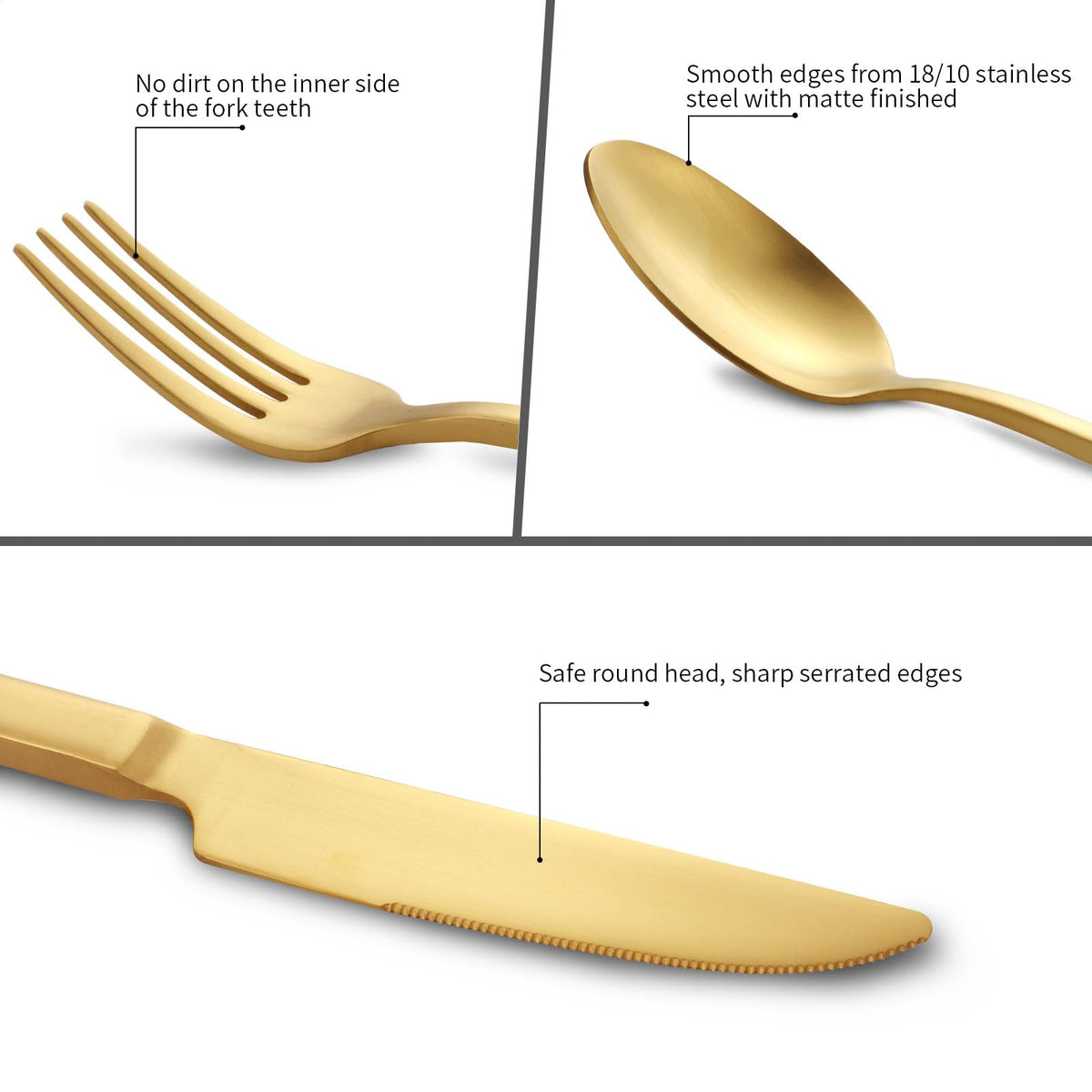 Matte Gold Silverware Set Cuboid Handle 20 Pieces Service for 4