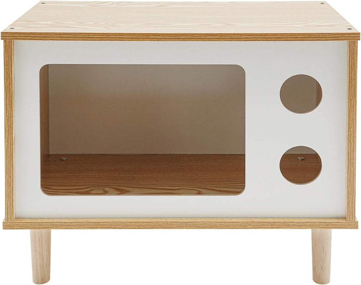 Wooden Cat House Creative TV Shaped Cat Villa, Indoor Cats Condo, Pet Store (Wooden, White, 19.7 * 11.4 * 15.7 in)