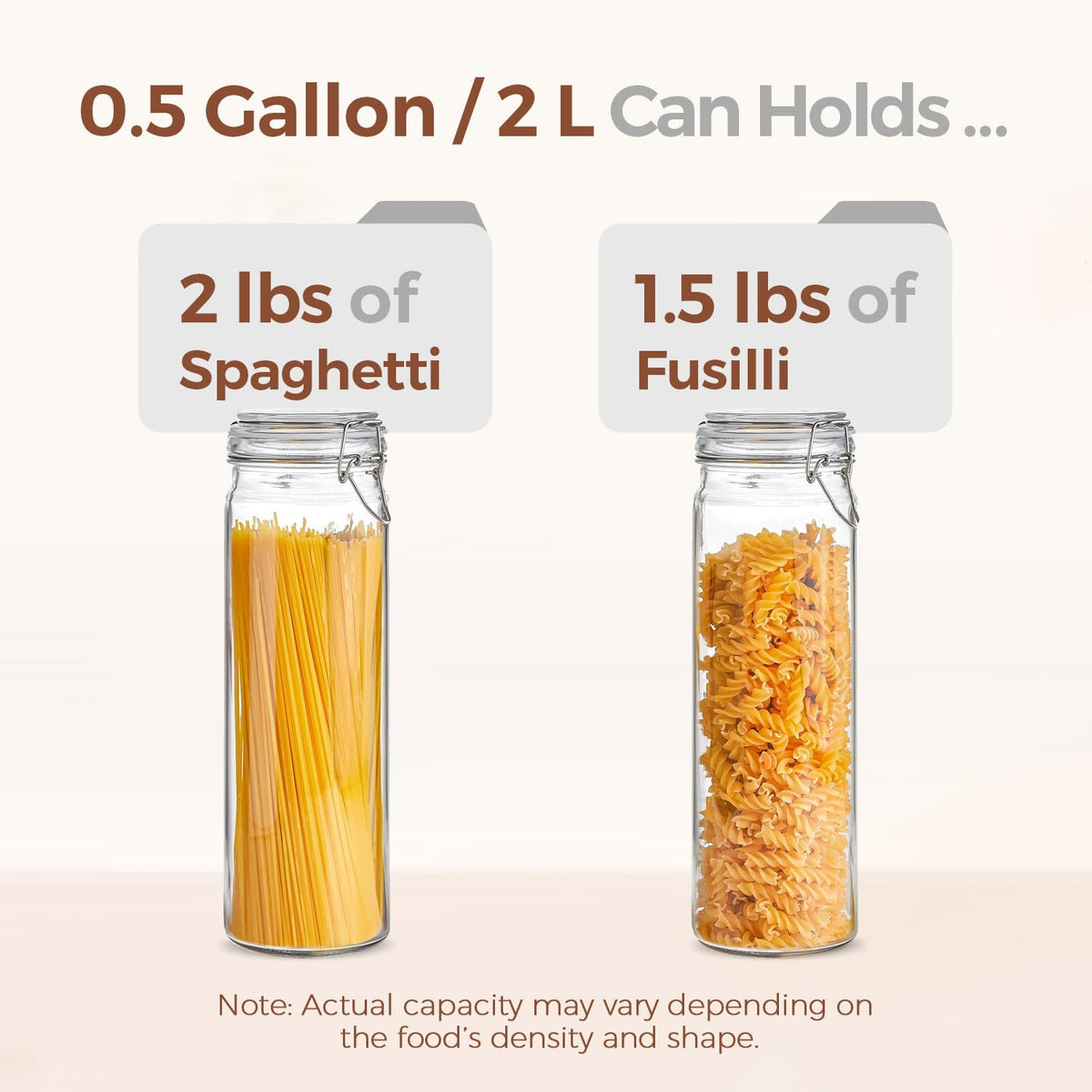 Tall Glass Pasta Containers with Airtight Lids 68 oz 3 Pack Canister