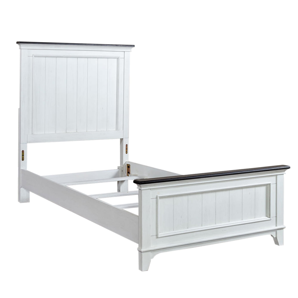Allyson Park Panel Bed Cottage - Wirebrushed White w/Charcoal Tops