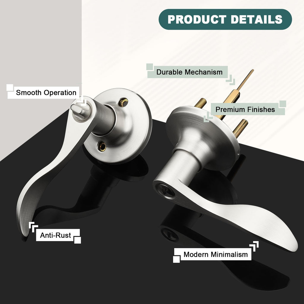 10 Pack Privacy Door Levers Bedroom Door Handle with Lock Satin Nickel Interior Door Handles Keyless Door Lock Wave