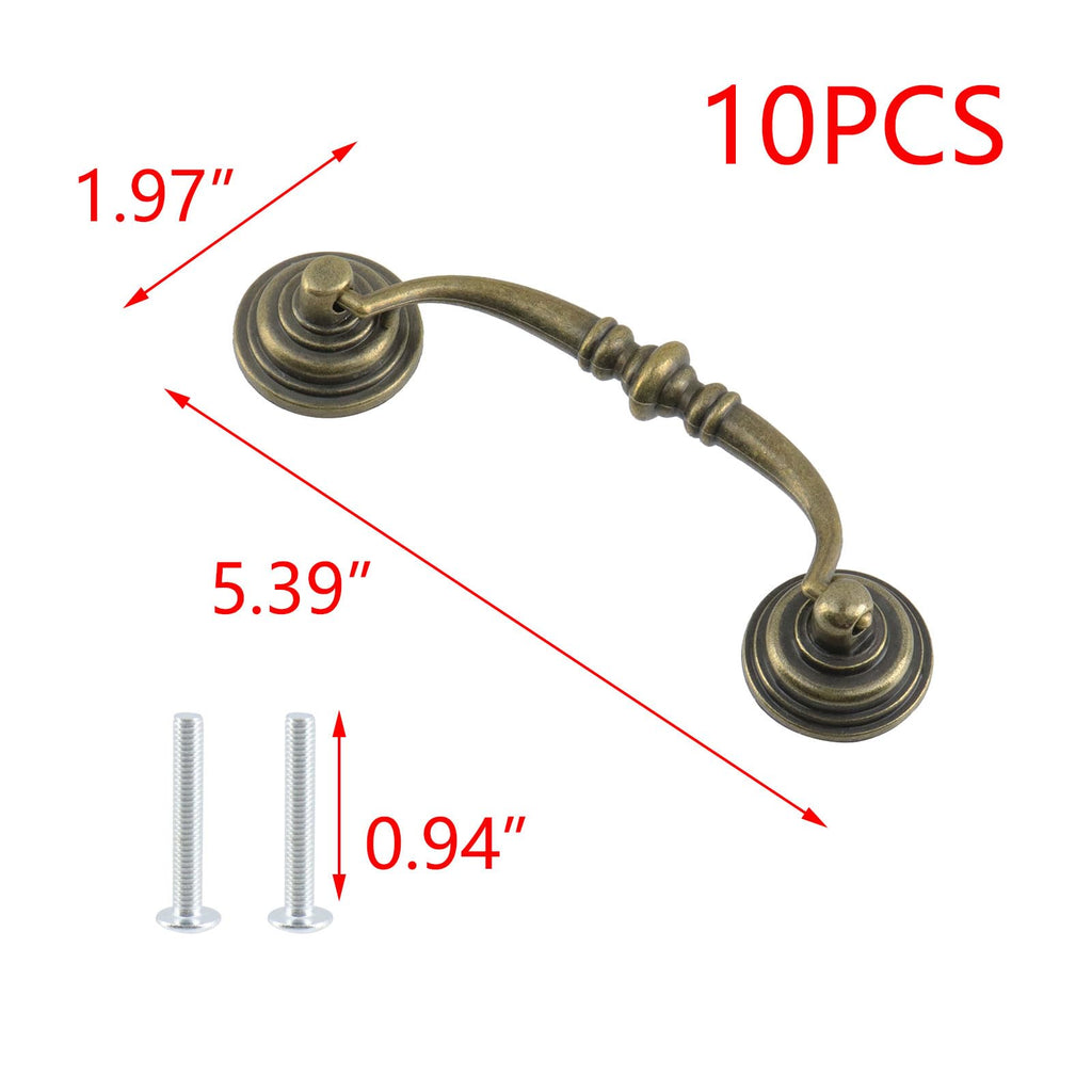 10Pcs Antique Drop Bail Pulls Handles 4Inch Hole Centers