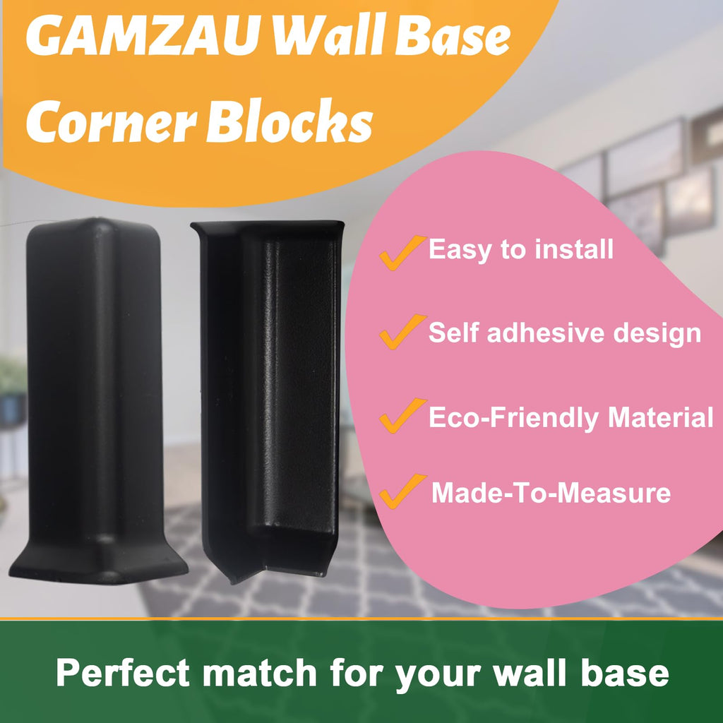 Self Adhesive 6 Inch Baseboard Corner Blocks, Black, 6-Piece Set