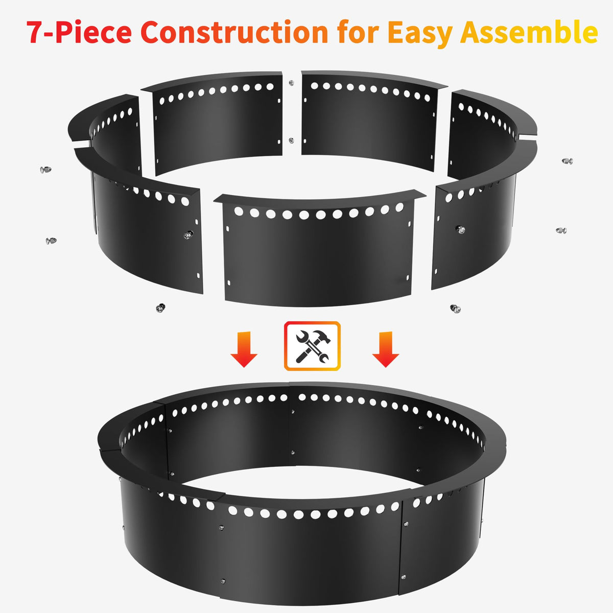 Smokeless Fire Pit Ring, 52-Inch Outer/48-Inch Inner Heavy Duty Large Solid Metal Steel Flower Shape Firepit Rim