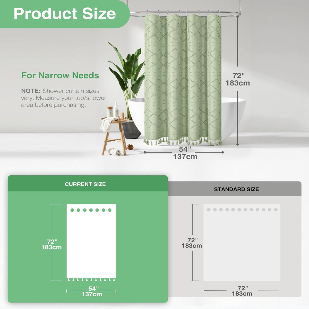 Stall Boho Shower Curtain Tufted Geometric 54"x72" Sage Green