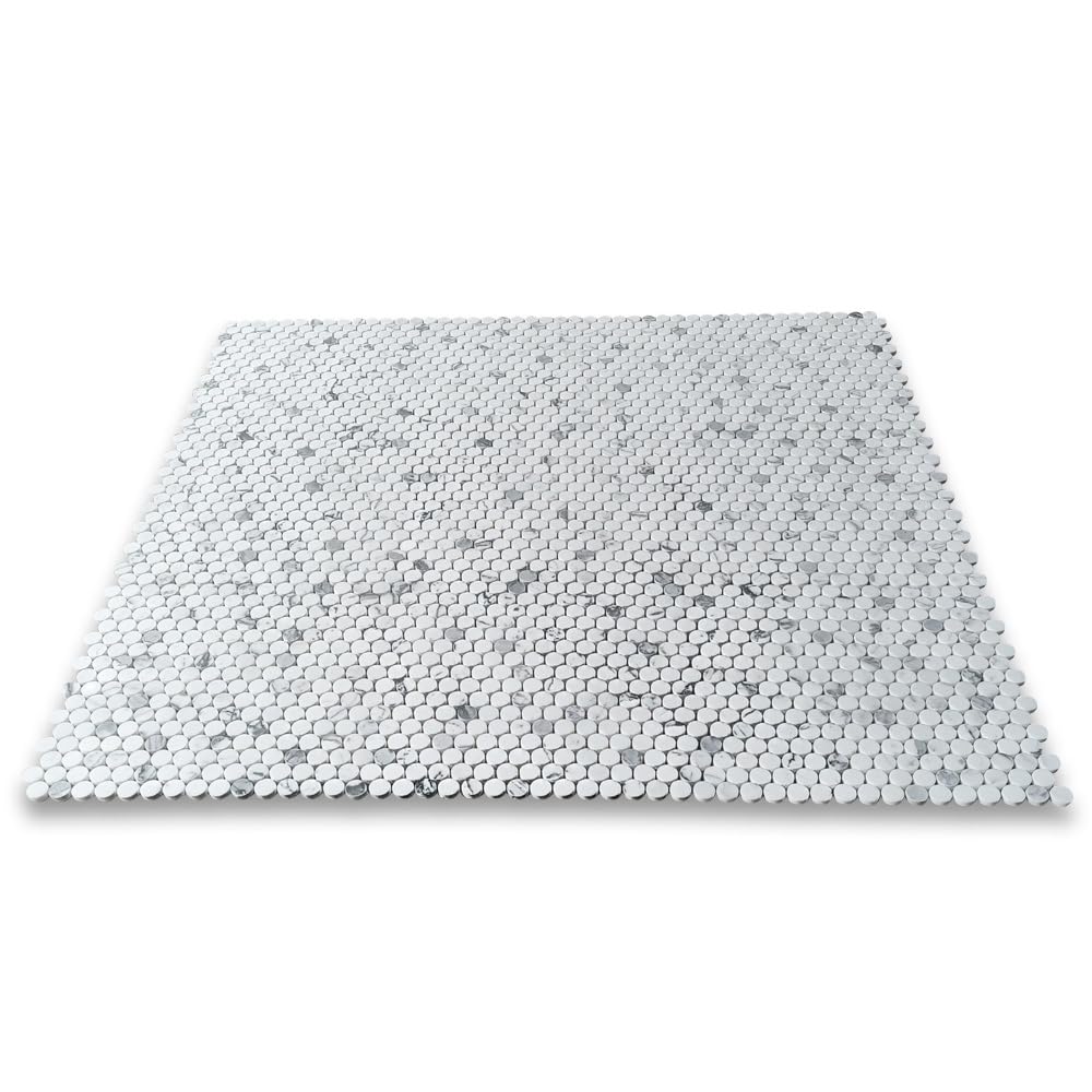 Statuary White Marble 3/4 inch Penny Round Mosaic Tile Polished Kitchen Bath Wall Floor Backsplash Shower (1 Sheet)