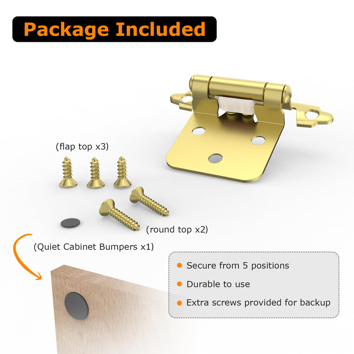 1/2" Overlay Cabinet Hinges, 10 Pack Self Closing Flush Mount Hinges with Door Bumper, Variable Decorative Hardware