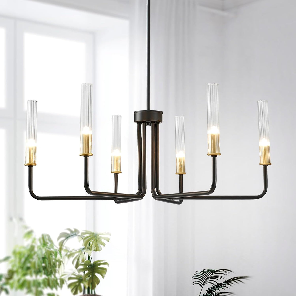 Black Wagon Wheel Chandelier in Modern Farmhouse Style for Dining Rooms