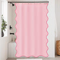 Pink Scalloped Small Stall Shower Curtain 36 W x 72 H Inch, Cute Pink Ruffle Shower Curtains Boho Pretty Aesthetic