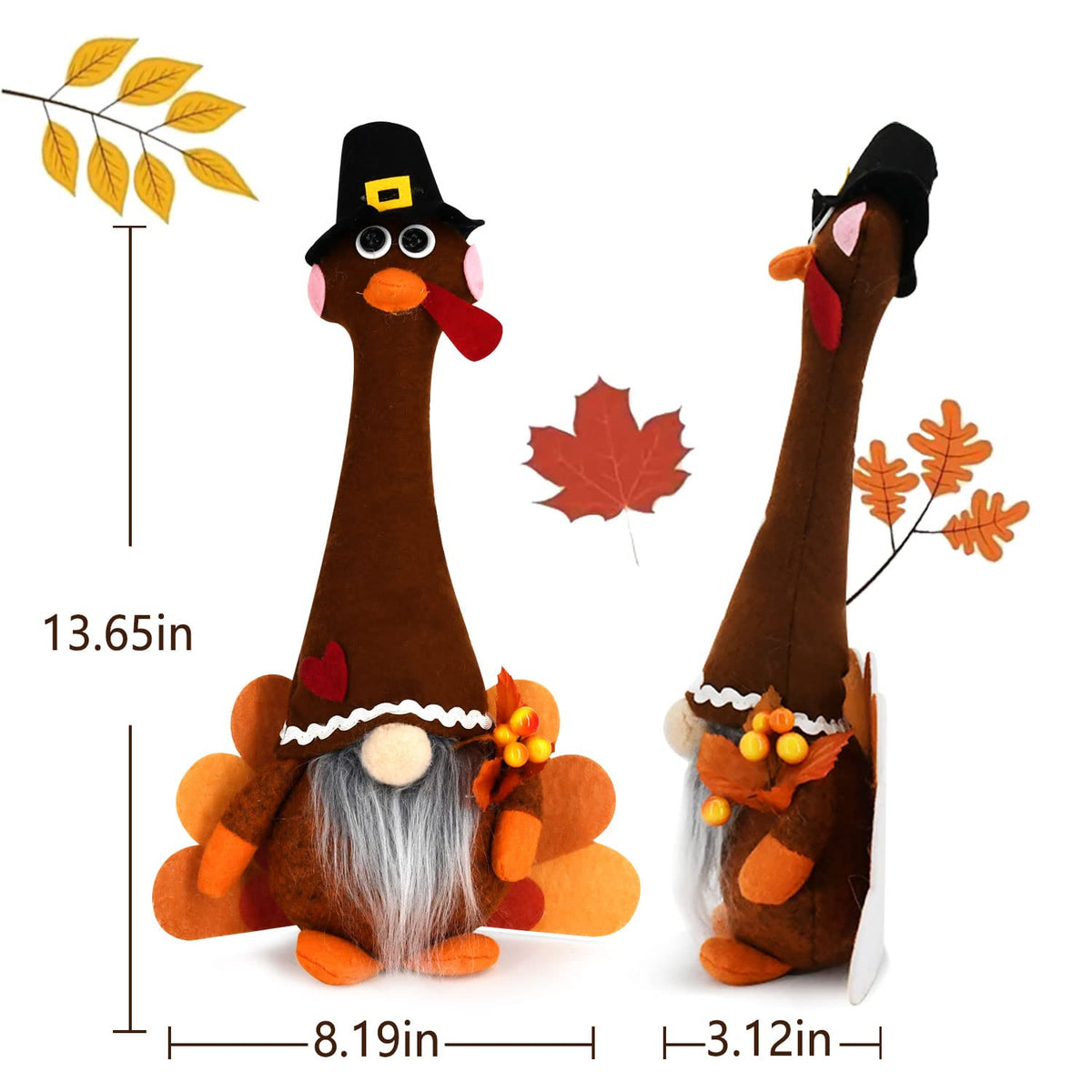 Fall Gnomes Plush Set of 2 - Thanksgiving Turkey Gnomes Decor