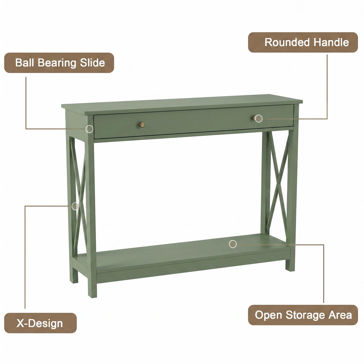 40" Farmhouse Console Table with Drawer and Storage Shelves