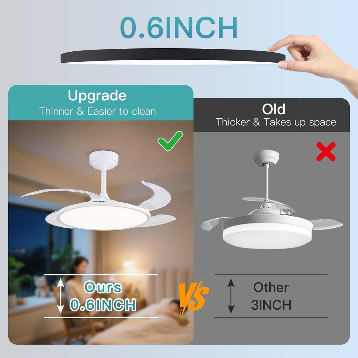 Retractable Ceiling Fan with Lights and Remote,42'' Fandelier Ceiling Fan with Dimmable Full Spectrum,Timer