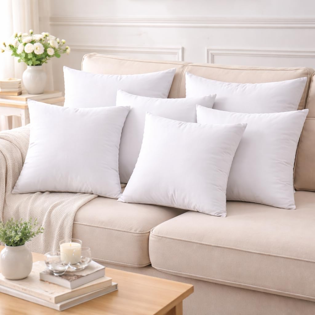 18 x 18 Inch Throw Pillow Inserts, Square Polyester-Filled Pillow Forms for Decorative Covers, White - Set of 4