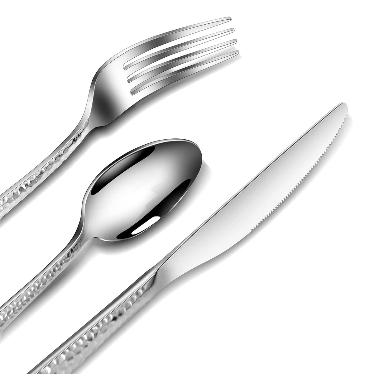 Hammered Silverware Set, 30 Pieces Flatware Set Service for 6, Premium Stainless Steel Mirror Polished Cutlery
