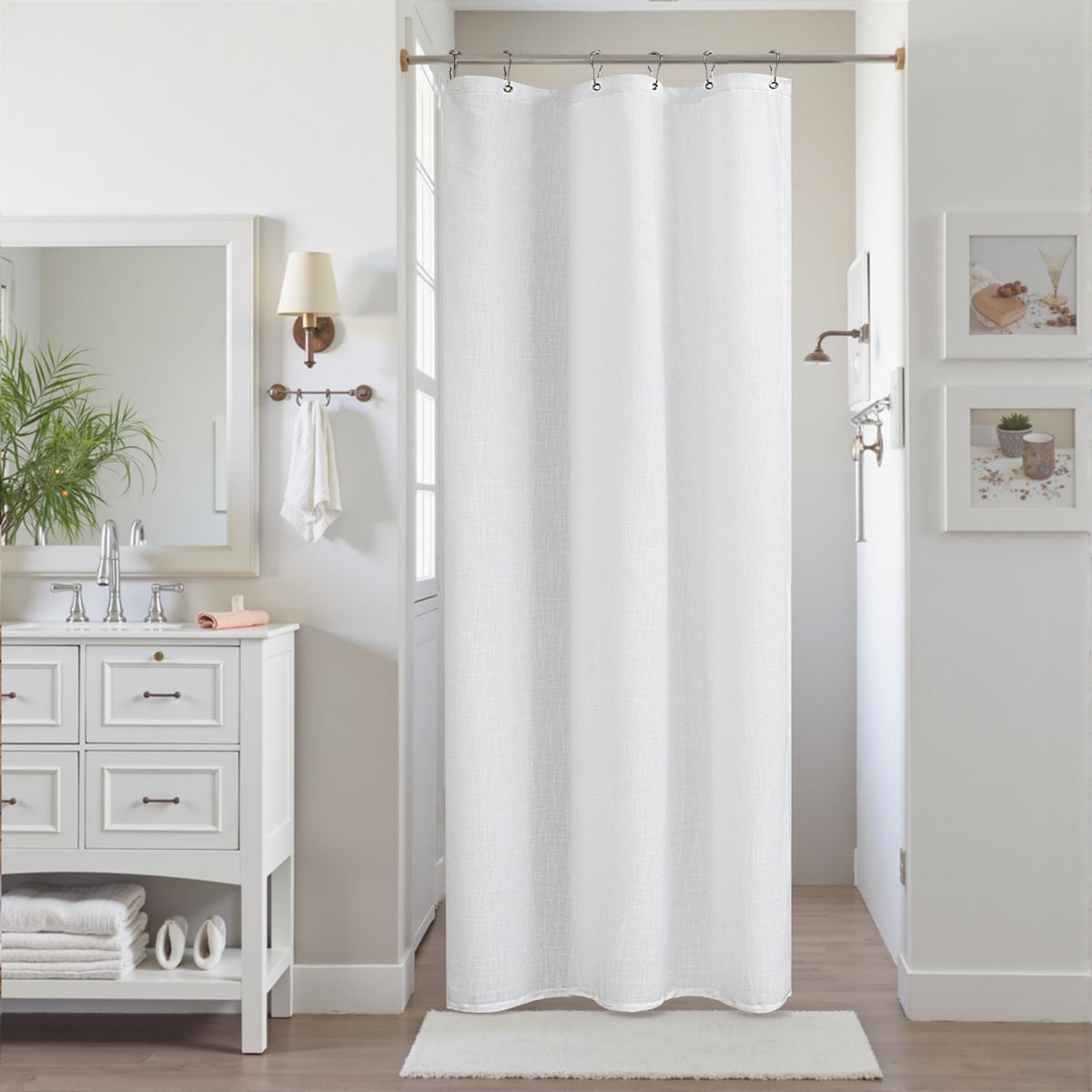 Textured Cloth Farmhouse Shower Curtain Small Stall 36x72 Inch Linen Fabric Half Narrow Waterproof RV Shower Curtains