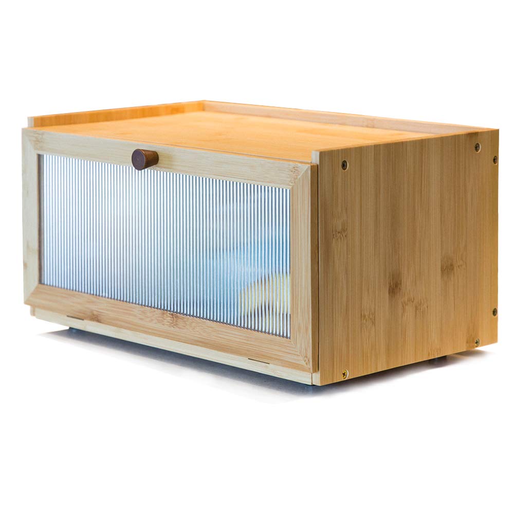 Bamboo Counter-Large Capacity Bread Storage Container Farmhouse with Window Bread Holder