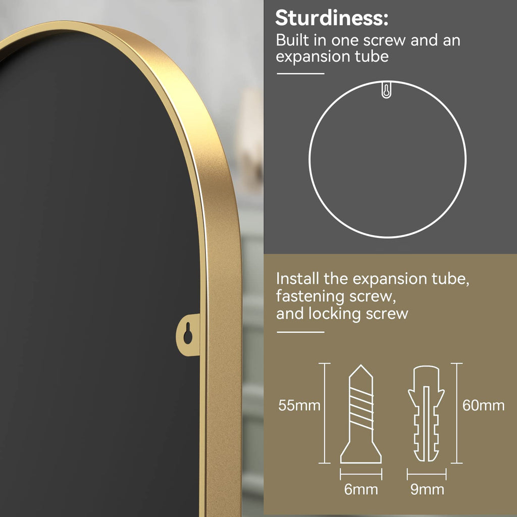 Arched Mirror, 24 x 36 Inch Gold Arch Mirror, Metal Frame Gold Arched Wall Mirror, Arched Top Bathroom Vanity Mirror