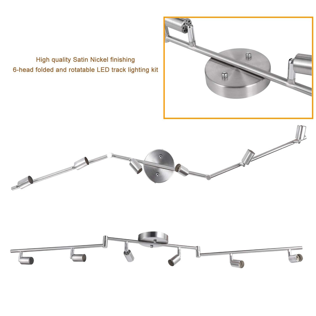 Adjustable Dimmable Track Lighting Kit, Flexible Foldable Arms,Satin Nickel Kitchen,Hallyway Bed Room