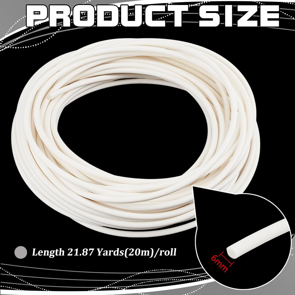 Upholstery Firm Plastic Foam Welt Cord Piping, 6mm White PVC Plastic Solid Piping Cord for Sofa, Chair - 21.8 Yards