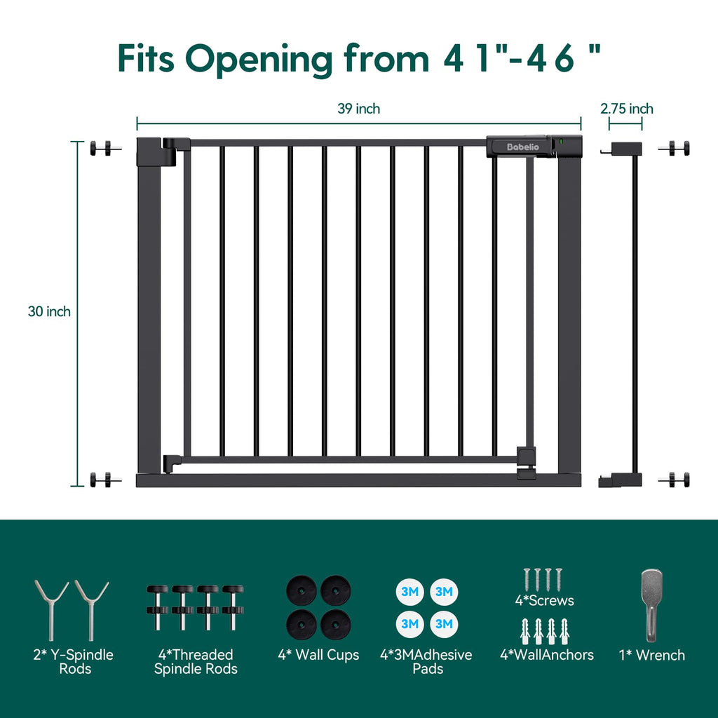 Baby Gate for Stairs No Drilling, 41-46" Wide Dog Gate with Door