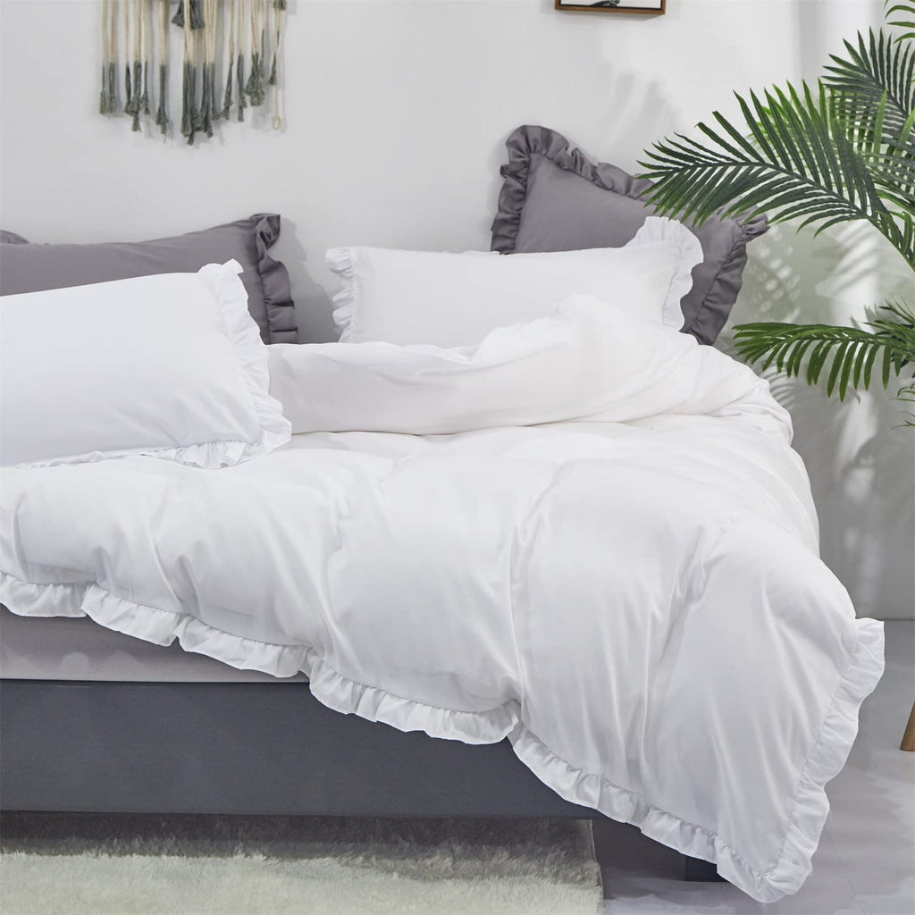 White Comforter Set Ruffle Bedding Comforter Set Farmhouse Boho Ruffles White Blanket Quilts Soft Breathable