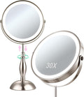 30X Magnifying Mirror with Lights, 8" Height Adjustable Makeup Mirror, Rechargeable 5000mAh, 30x Double