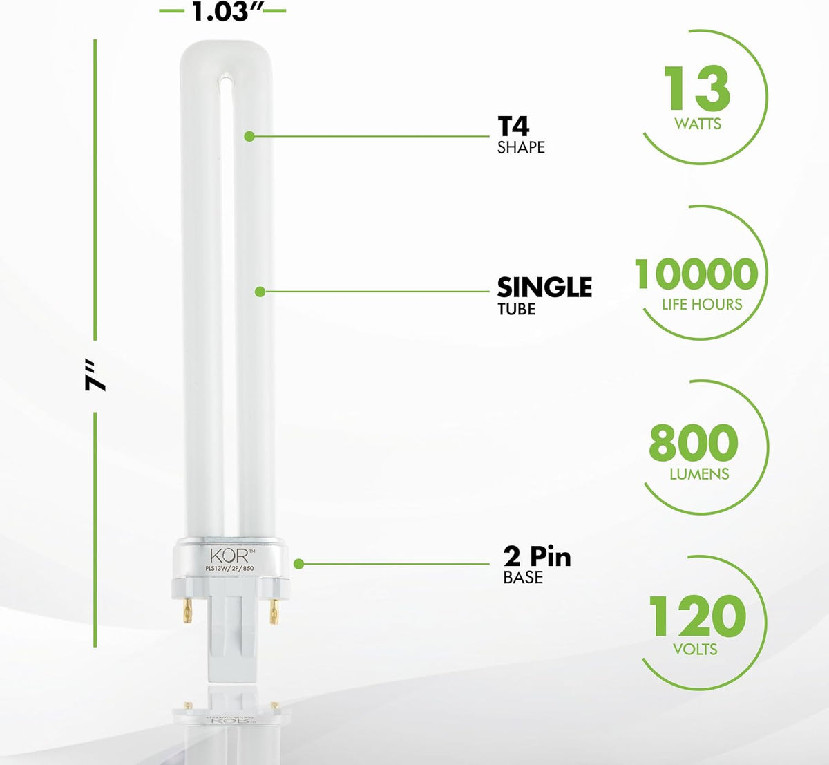 13W CFL Light Bulbs, GX23 2-Pin Base, 5000K Bright White, 4-Pack