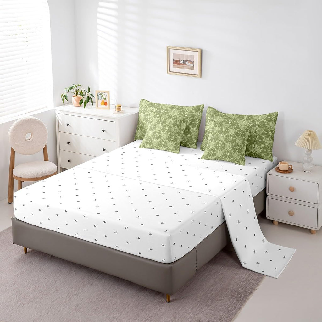 Green Vintage Damask Comforter Set with Sheets 7 Piece