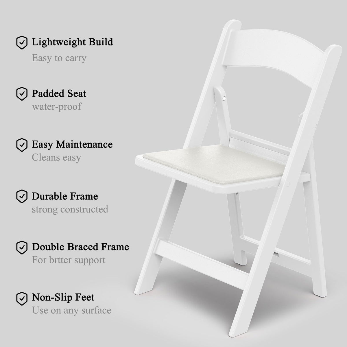 Garden and Patio Folding Chair for Events and Wedding, Lightweight with Padded Seat, Water-Proof, Double Braced
