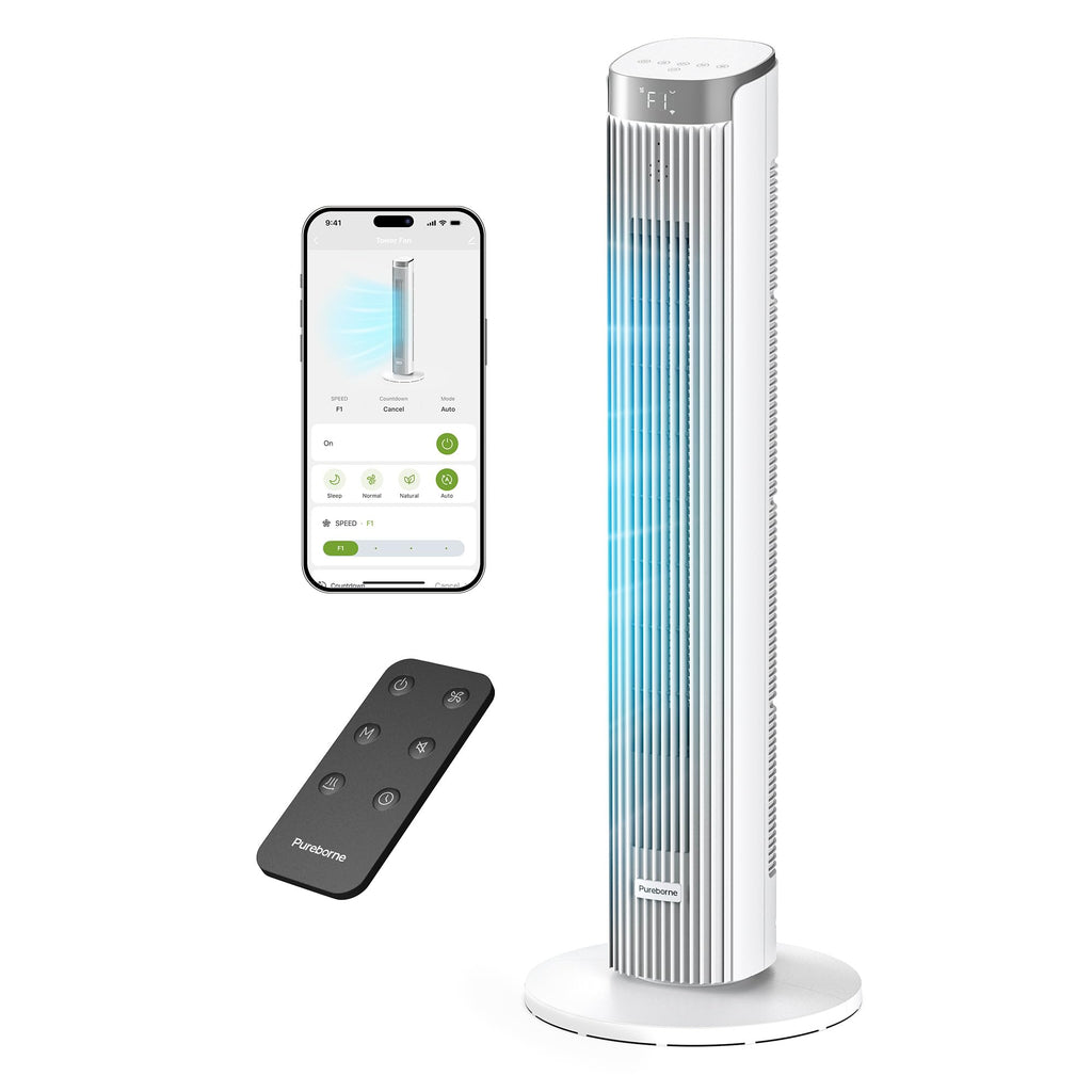 Tower Fan , 23dB, 90°oscillating, Smart Control, White