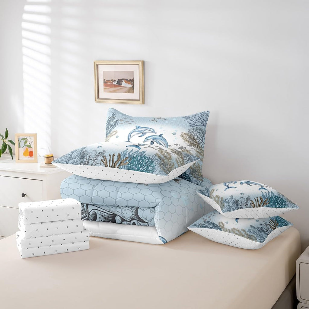 Dolphin Bed In A Bag 7 Piece Teal Blue Sea Coastal Comforter