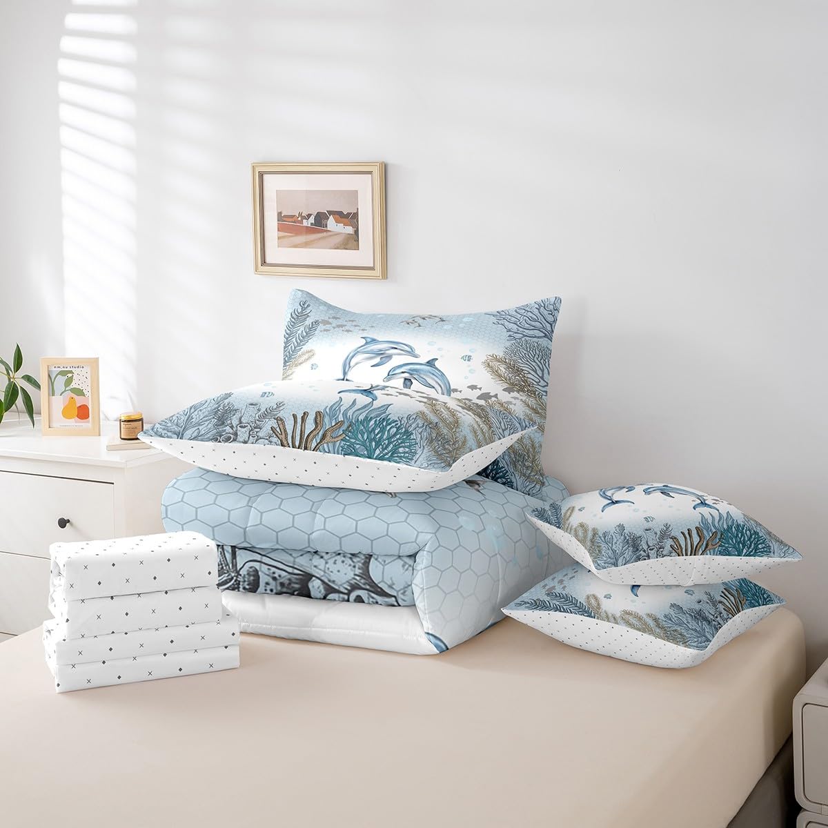 Dolphin Bed In A Bag 7 Piece Teal Blue Sea Coastal Comforter