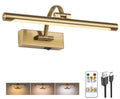 Wireless Picture Lights for Wall Rechargeable, Battery Operated Art Light for Paintings, 3CCT Dimmable, 15.7" Brass
