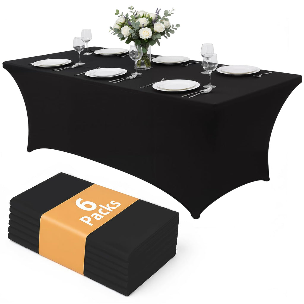 Black Tablecloths 96x30 Inch Table Cloths for 8 Foot Rectangle Tables, Wrinkle Resistant Washable Rectangular Spandex