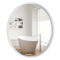 Round Wood Mirror 24 inch Circle Wall Mirror Round Wall Mirror for Wall Decor, Vanity, Entryway Living Room (White)