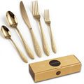 40-Piece Champagne Silverware Set for 8, Hammered Flatware Set