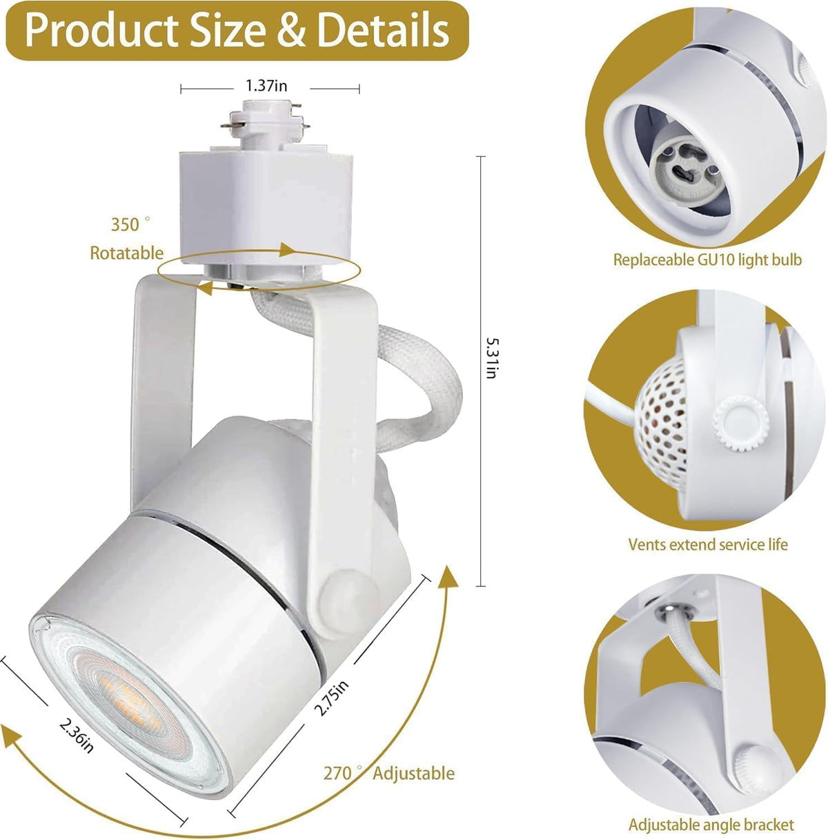 Track Lighting Heads with GU10 3CCT Adjustable White 12 Lights